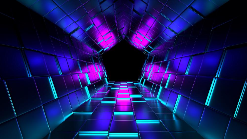 Pentagon tunnel with neon lights wallpaper