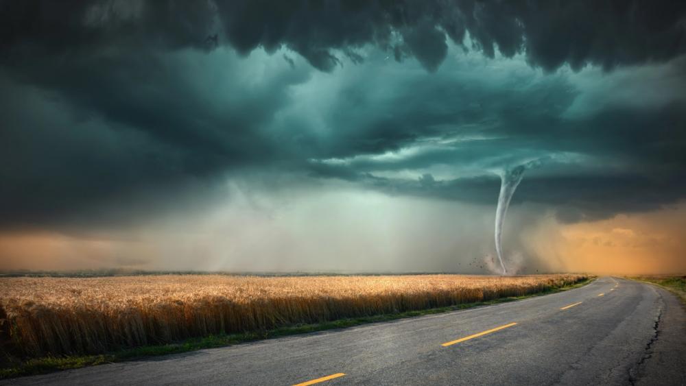 Hurricane next to the road wallpaper