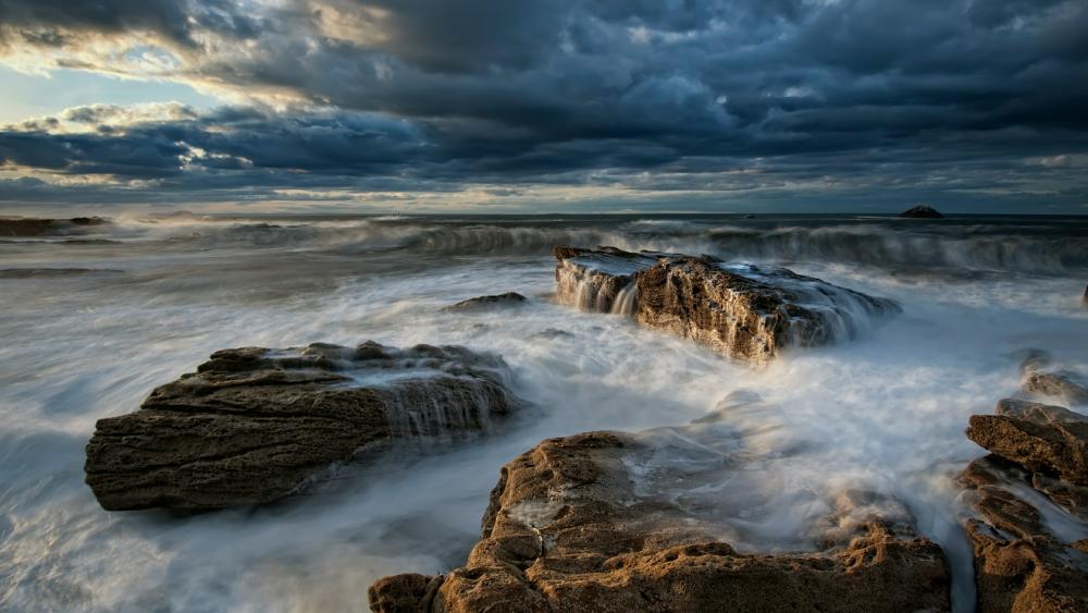 Rocks, sea and clouds wallpaper