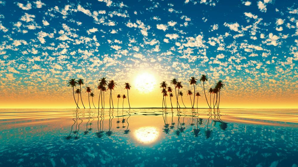 Fantastic sunset over palm trees wallpaper