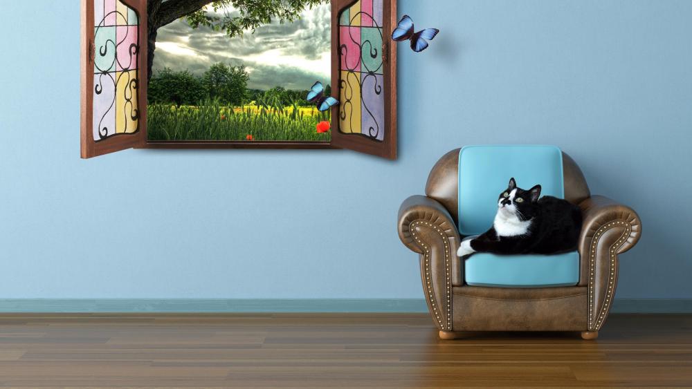 Cat in the armchair wallpaper