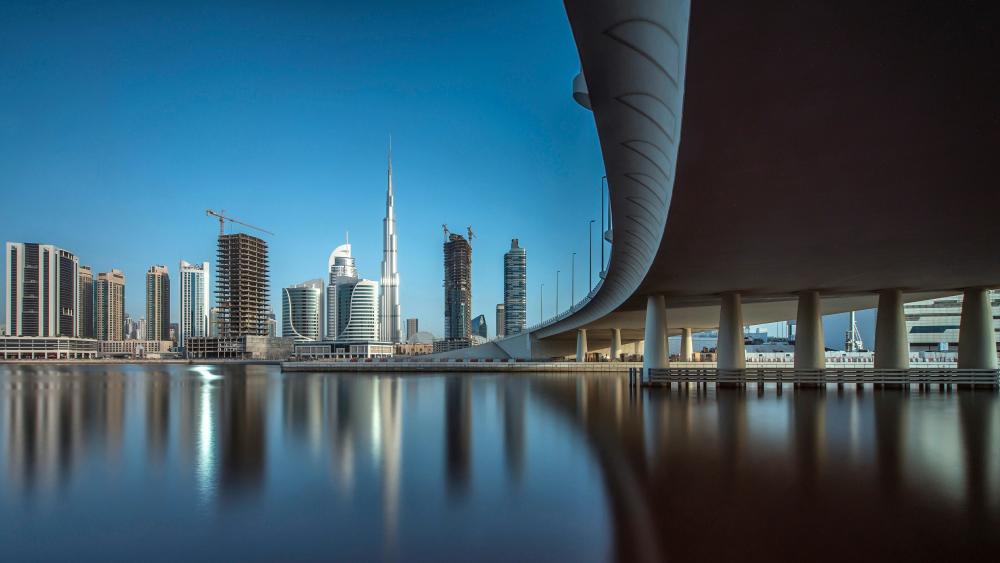 Dubai Marina and the Burj Khalifa wallpaper