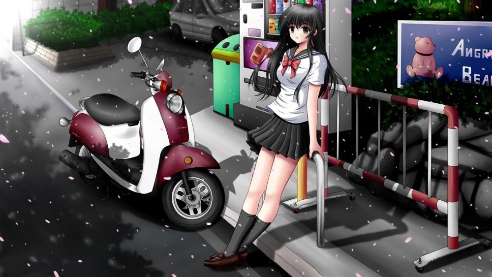 Anime girl with Scooter wallpaper