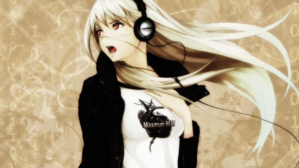 Blonde Anime Girl Grooves to the Beat wallpaper