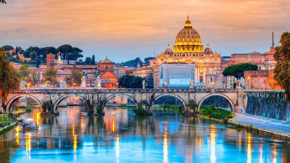 Saint Peter Basilica & St. Angelo Bridge wallpaper