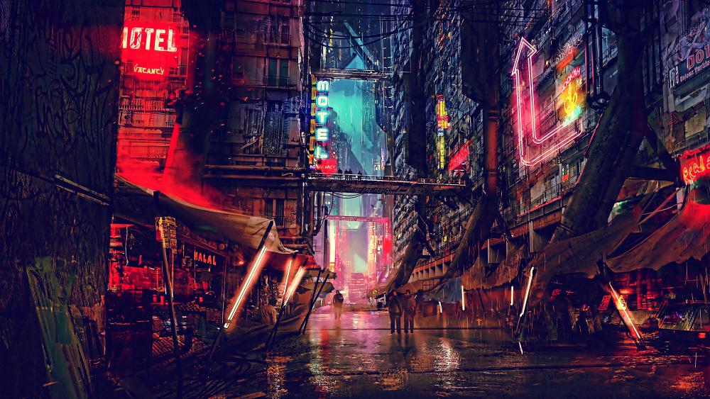 Cyberpunk Futuristic City Digital Art wallpaper
