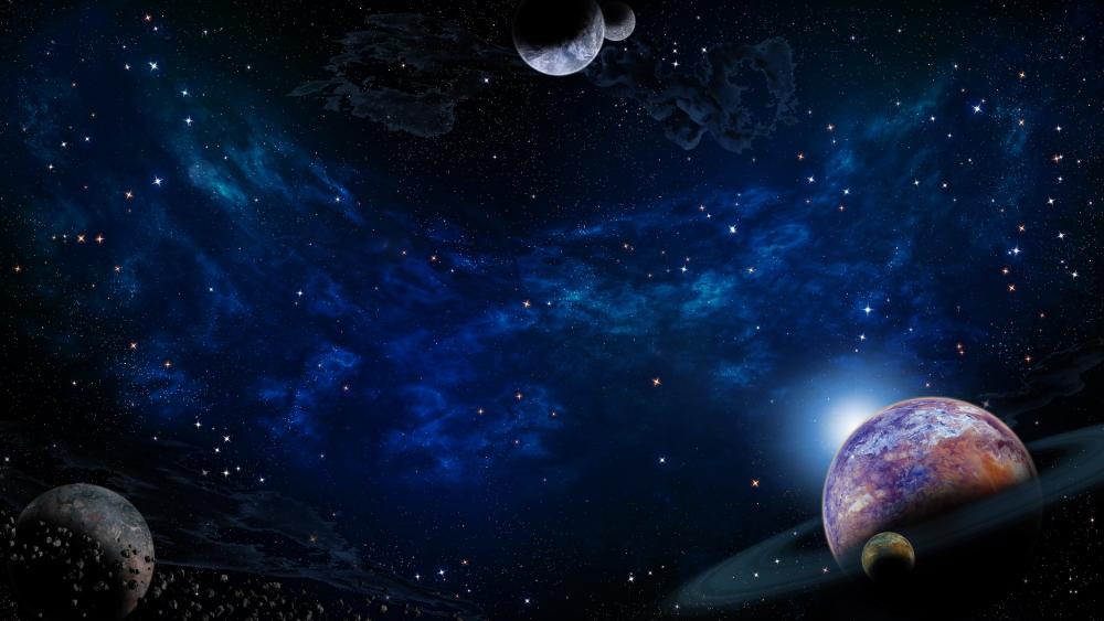 Starry sky with planets wallpaper