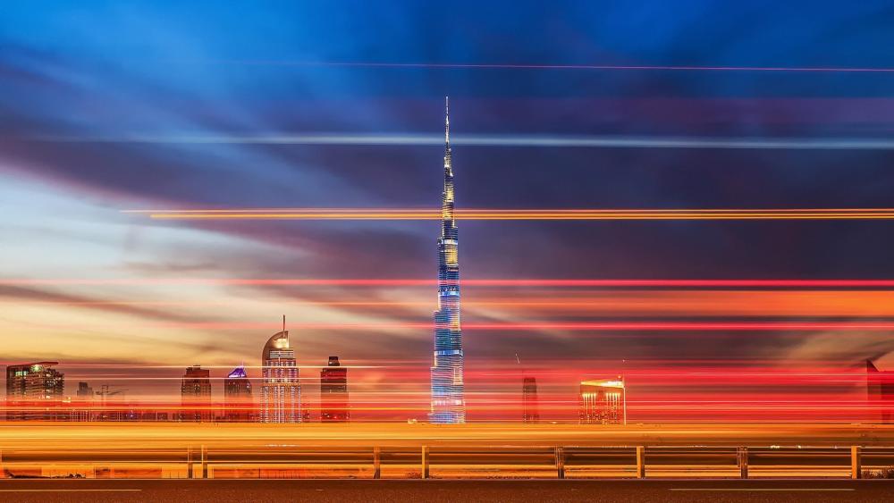 Burj Khalifa with light trails wallpaper