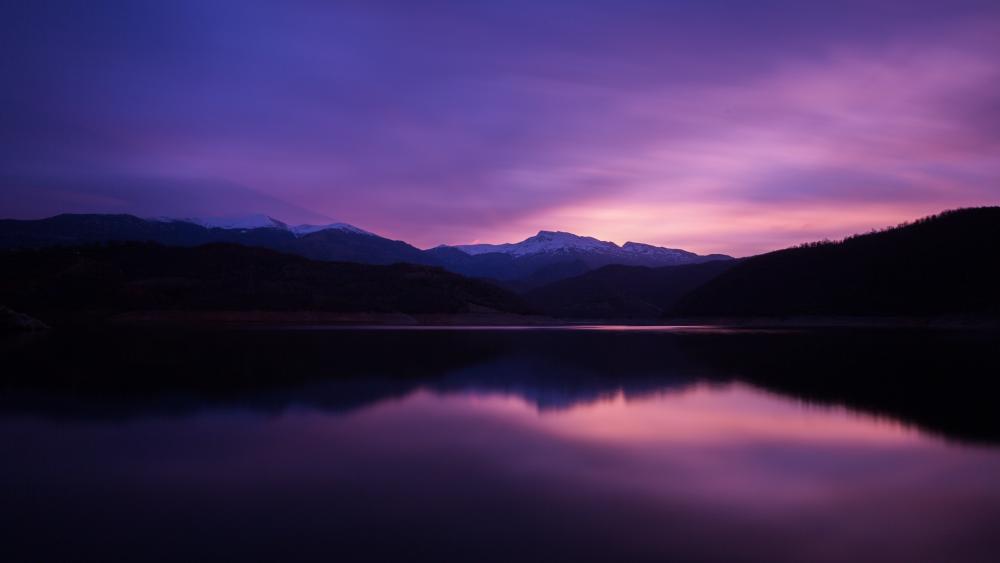 Purple mountain lake reflection wallpaper