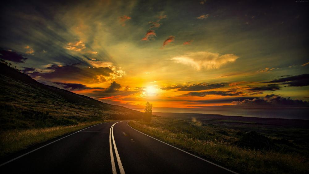 Road at sunset wallpaper