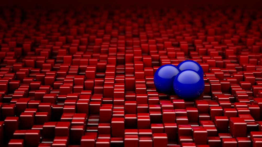 Red cubes and blue balls wallpaper