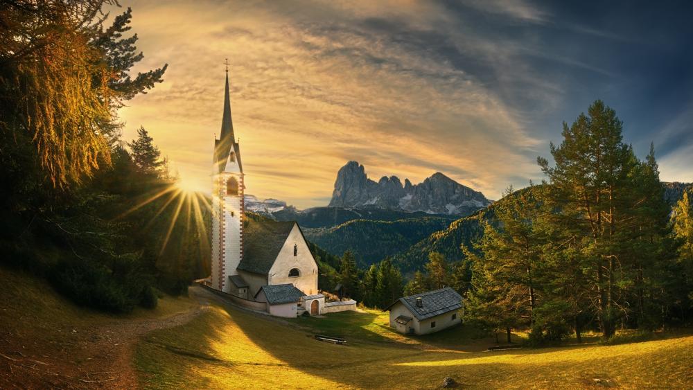 The old church in Ortisei, Italy wallpaper
