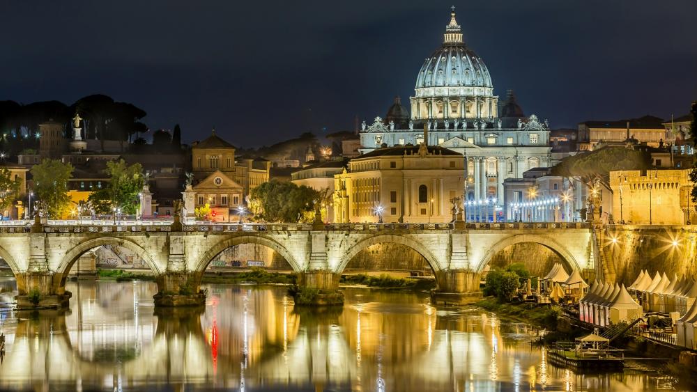 St. Angelo Bridge and the Saint Peter Basilica wallpaper