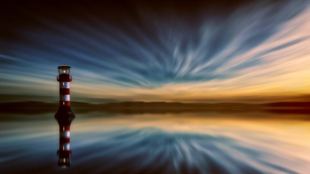 Striped lighthouse reflection wallpaper