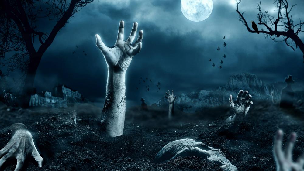 Zombies in the cemetery wallpaper