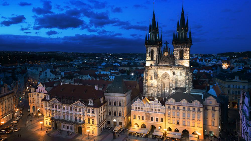 Tyn Church and Old Town Square (Prague) wallpaper