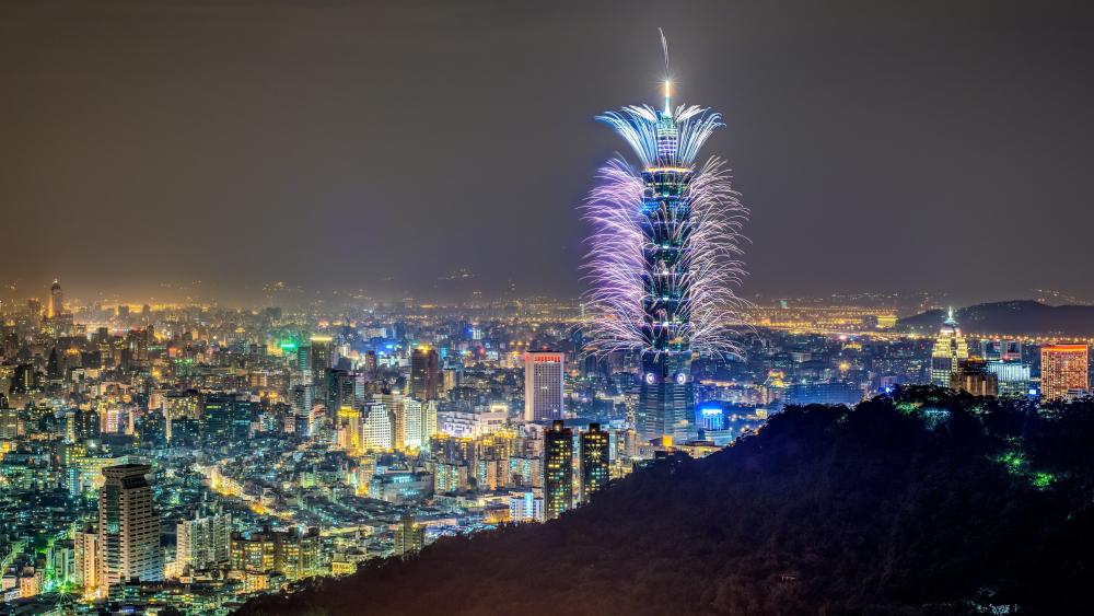 Taipei skyscrapers and fireworks wallpaper