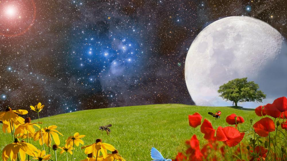 Enchanted Moonlit Meadow wallpaper