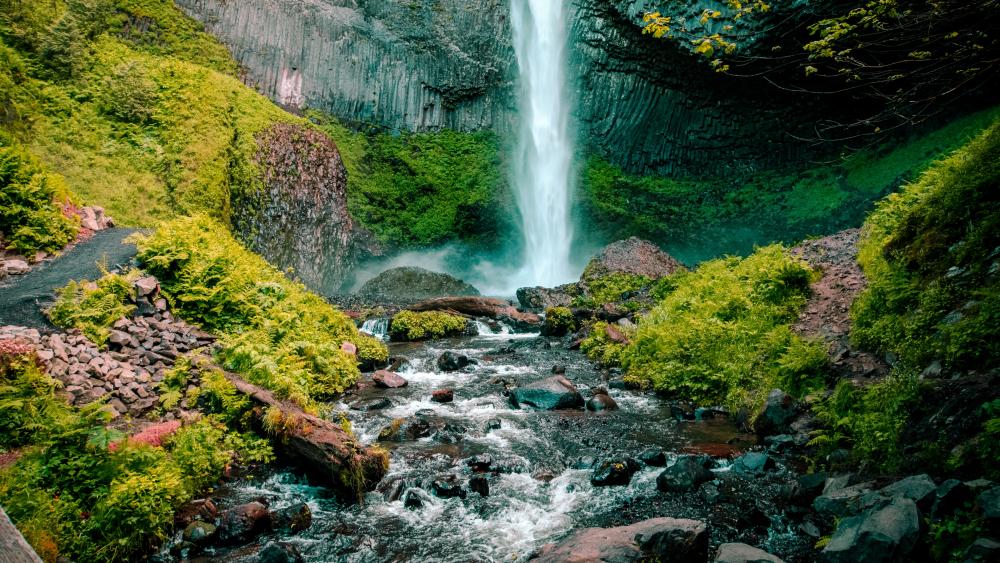 Waterfall and flowing stream wallpaper