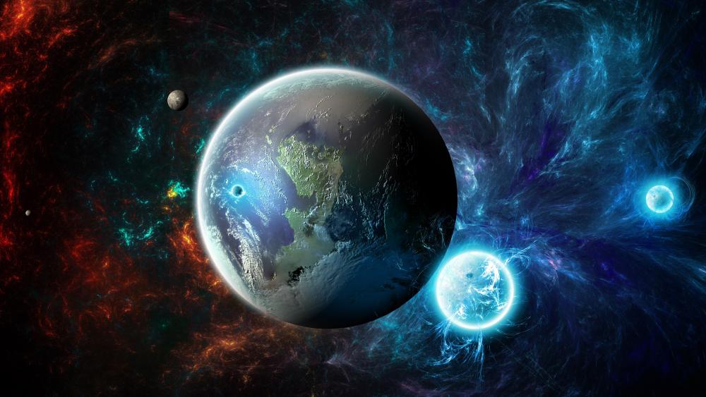 Earthlike planet space art wallpaper