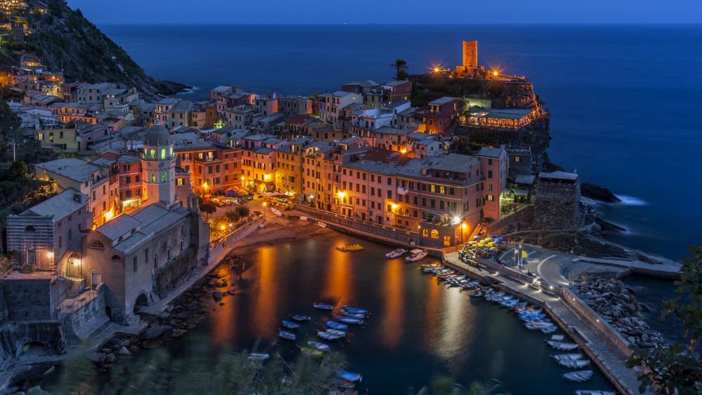 Vernazza in the Cinque Terre region by night (Italy) wallpaper