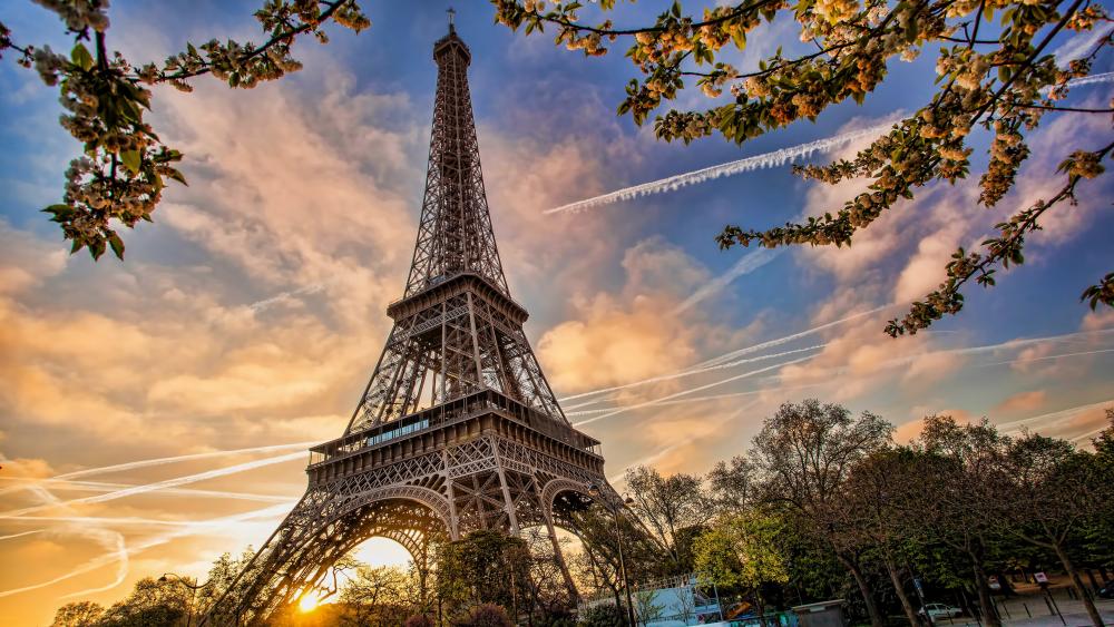 Contrails around the Eiffel Tower wallpaper