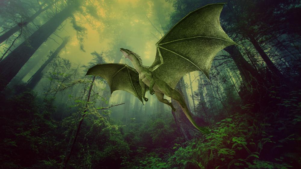 Dragon flying in the forest wallpaper