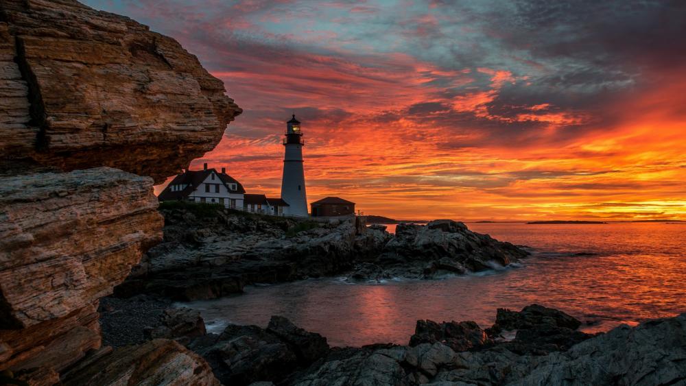 Portland Head Lighthouse during sunrise (Cape Elizabeth) wallpaper