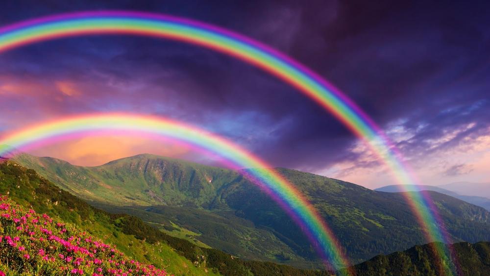 Rainbows in the mountains wallpaper