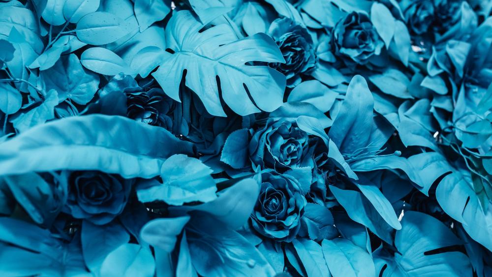 Flowers in blue wallpaper