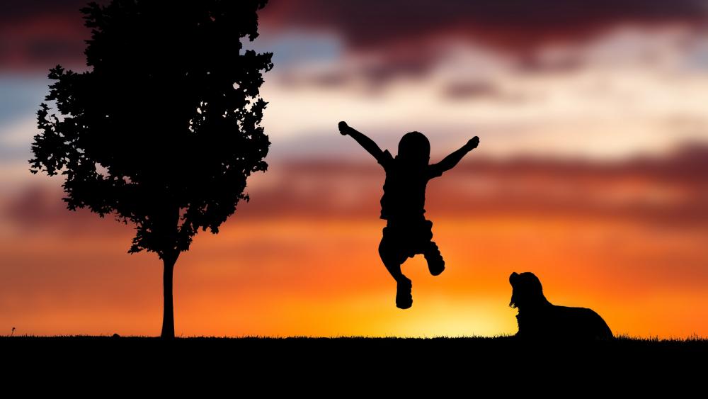 Jumping kid silhouette wallpaper