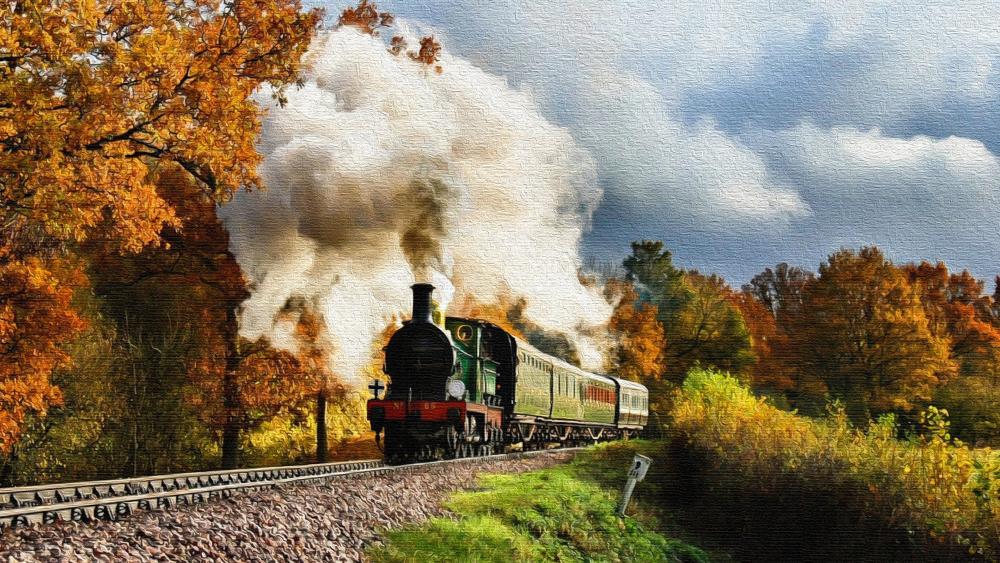 Steam-engine painting wallpaper
