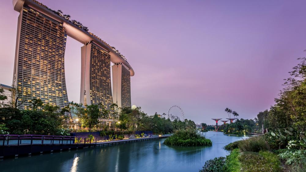 Gardens by the Bay and Marina Bay Sands wallpaper