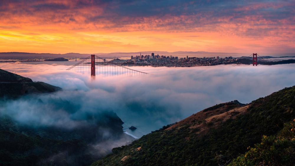 Golden Gate Bridge in the mist wallpaper
