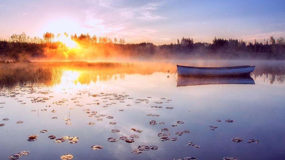 Morning mist above the lake wallpaper