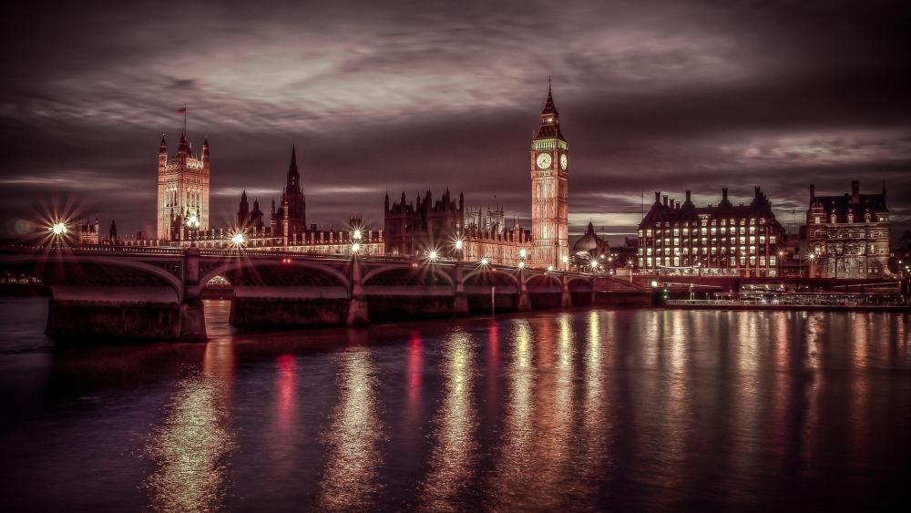 River Thames and Westminster Bridge at night wallpaper