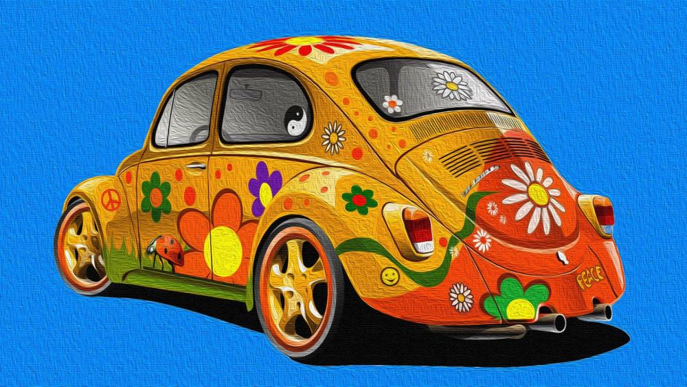 Flower decorated Volkswagen Beetle wallpaper