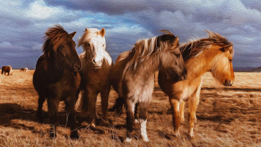Icelandic horses painting art wallpaper