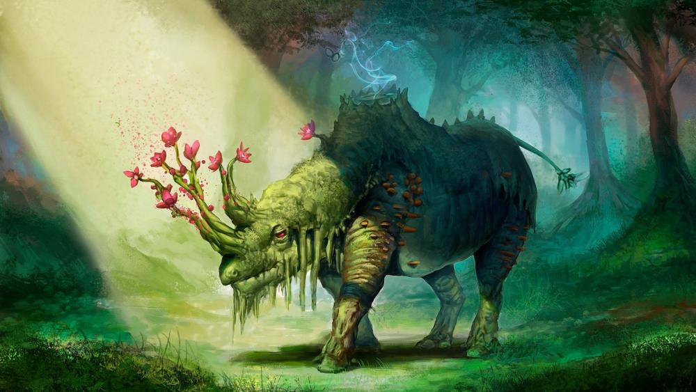 Rhino with flower horn - Fantasy art wallpaper