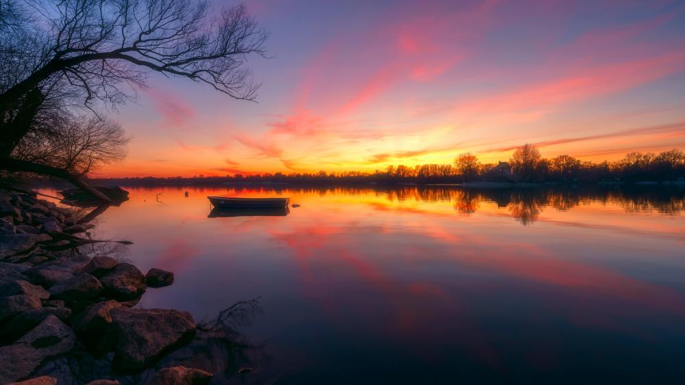 Calm lake at sunset wallpaper