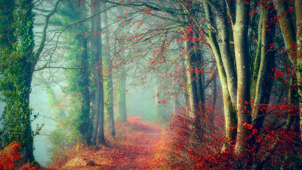 Foggy Forest path wallpaper