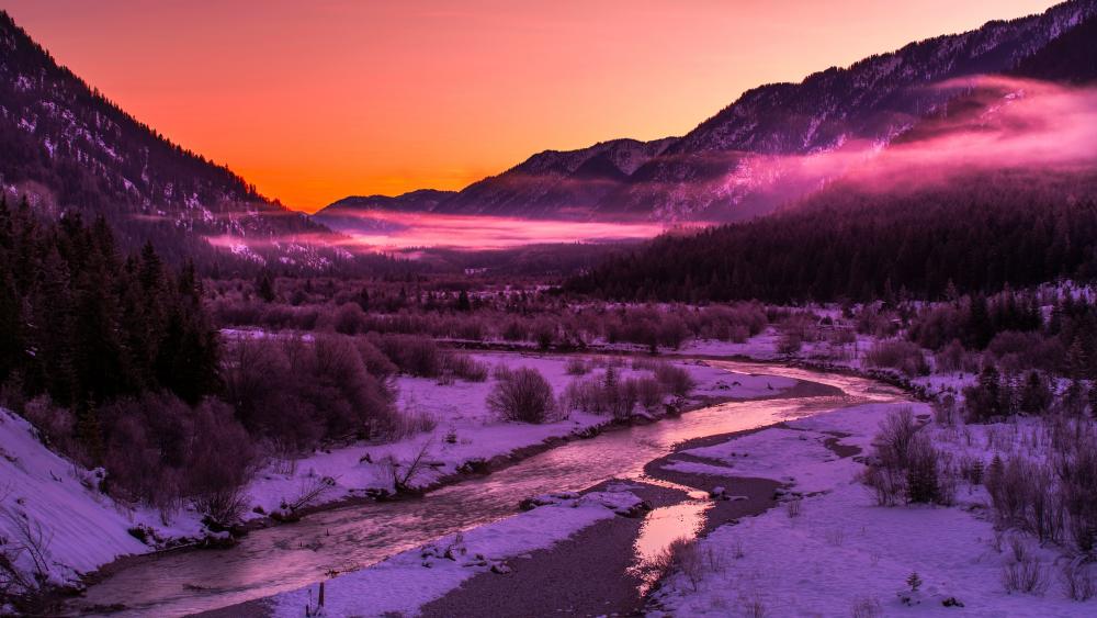 Purple winter landscape wallpaper