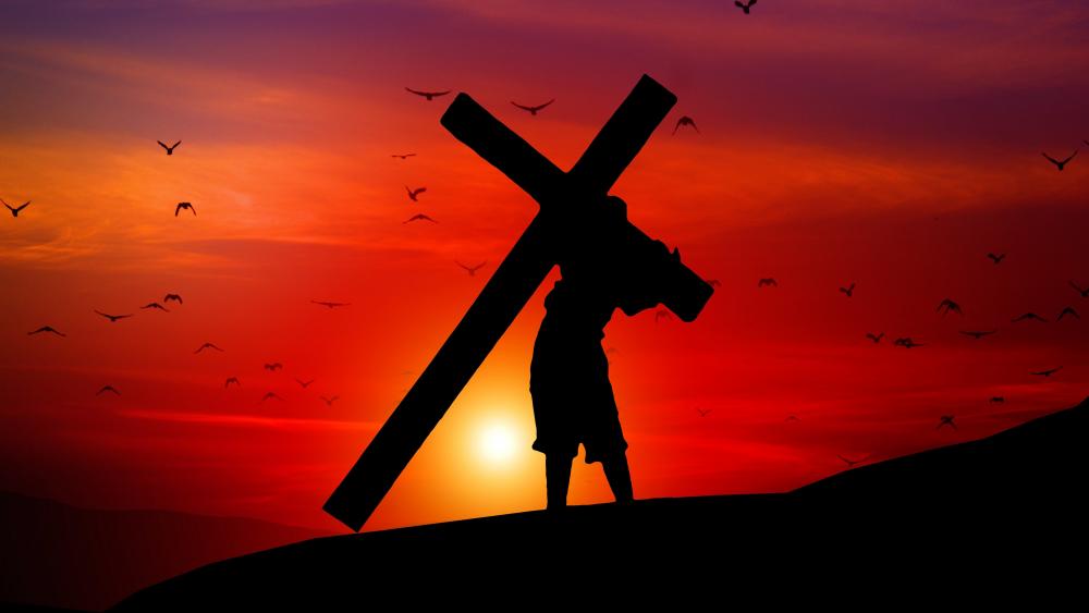 Christ with cross silhouette wallpaper