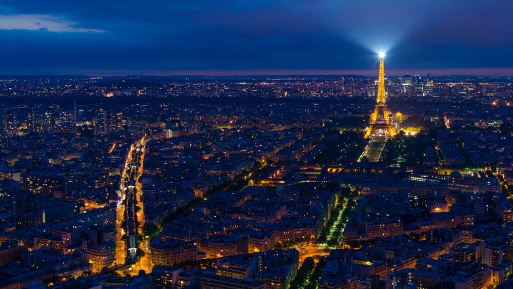 Parisian Nightscape with Eiffel Tower Illumination wallpaper