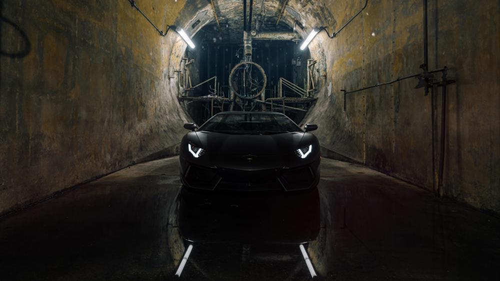 Black Lamborghini Aventador in a tunnel wallpaper