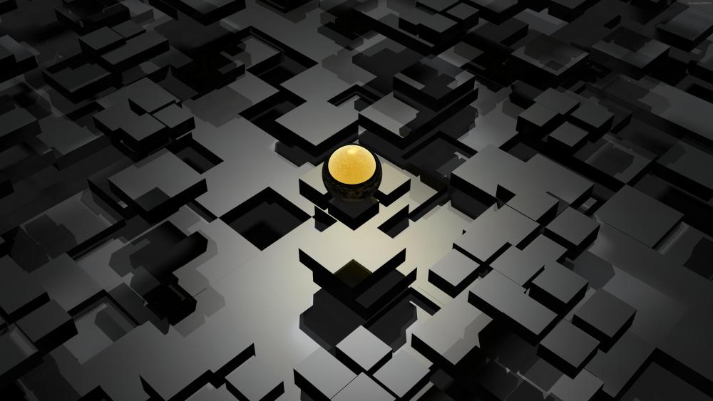 Black and Gold 3D abstract design wallpaper