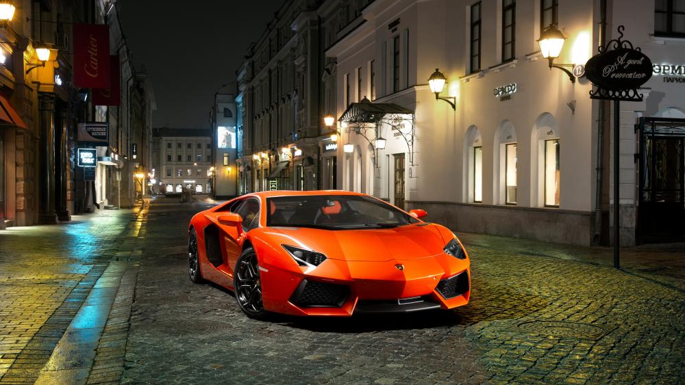 Lamborghini in a night street wallpaper