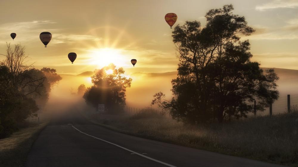 Hot air balloons in the sunrise wallpaper