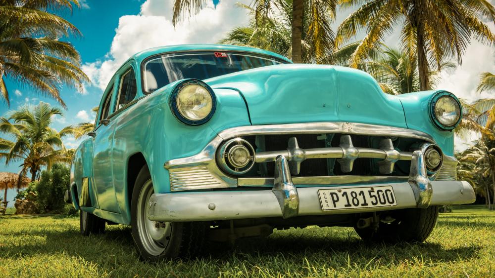 Vintage car under the palms wallpaper