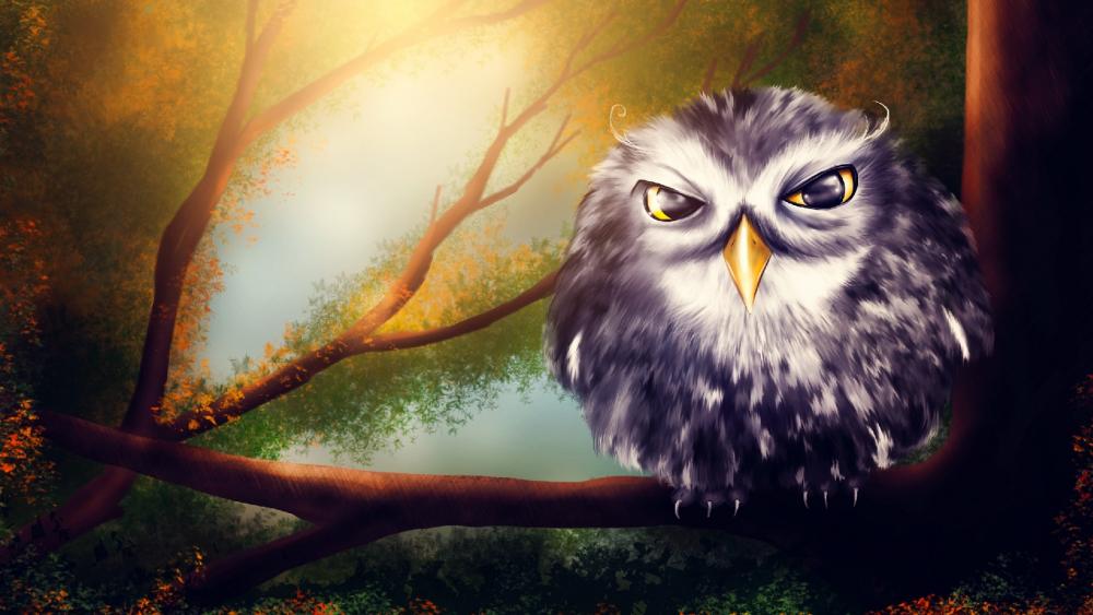 Owl sitting on a branch wallpaper